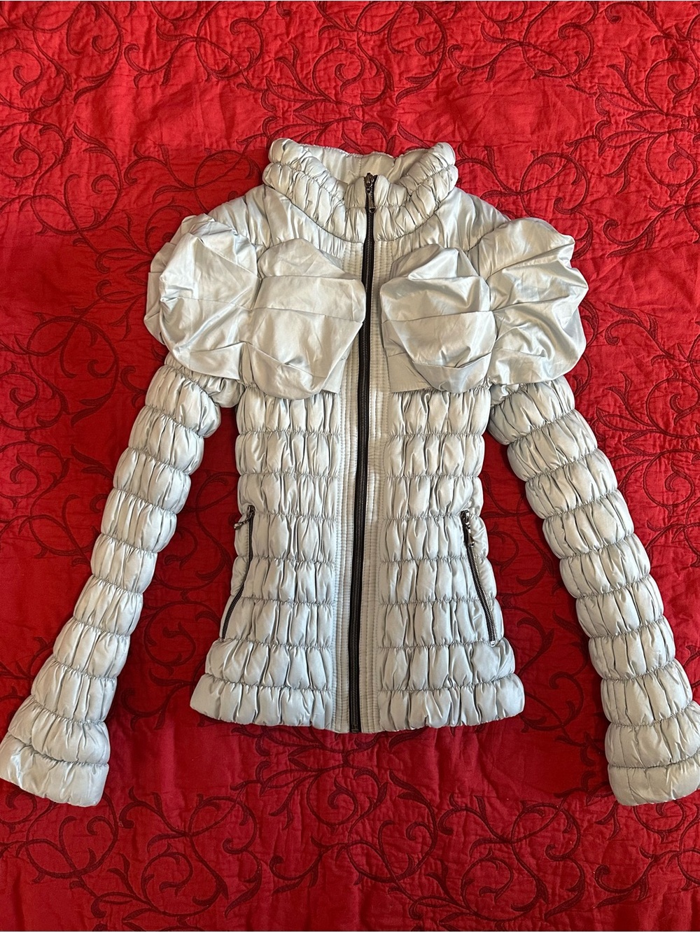 Light Mint Quilted Puffer Jacket with Graphic Lining